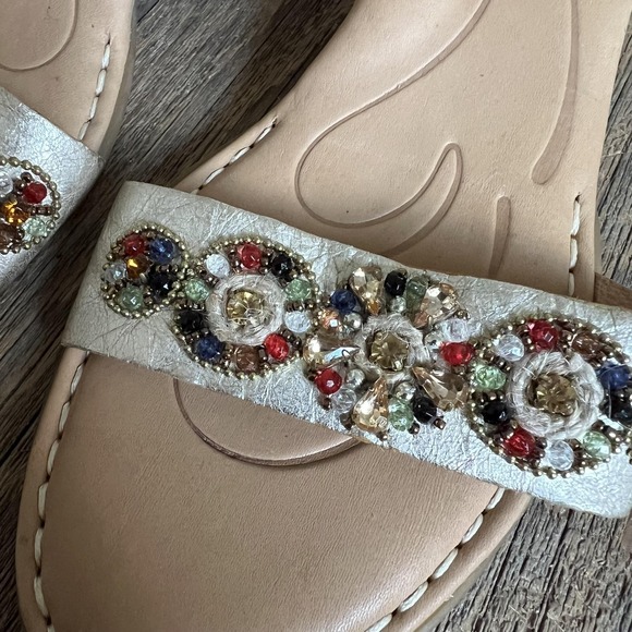 Born Sandal Shoes Womens Size 7 Gold Beaded Ankle Strap Block Heel Dress Comfort - Picture 6 of 13